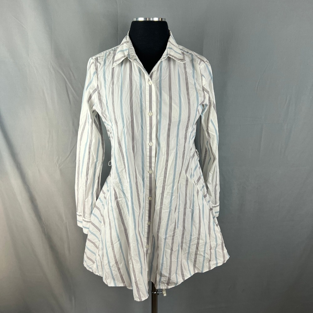 Karl Lagerfeld Paris Shirt Dress Women XS Multi Stripe Classic Collar Minimalist